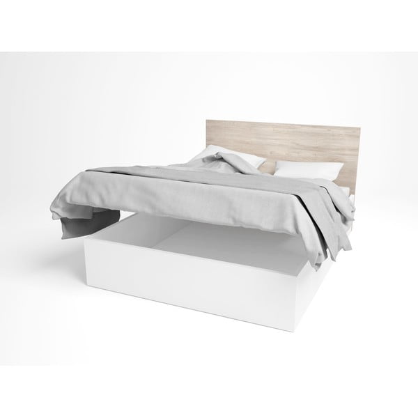 Бяло/естествено дъбово двойно легло с място за съхранение 140x190 cm Sahara - Marckeric-image-3