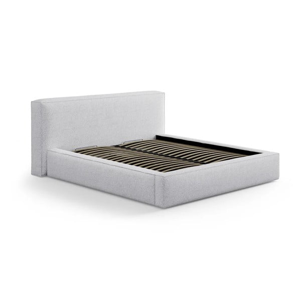 Светлосиво двойно легло 160x200 cm тапицирано с място за съхранение с включена подматрачна рамка Simon Olivia – Micadoni 