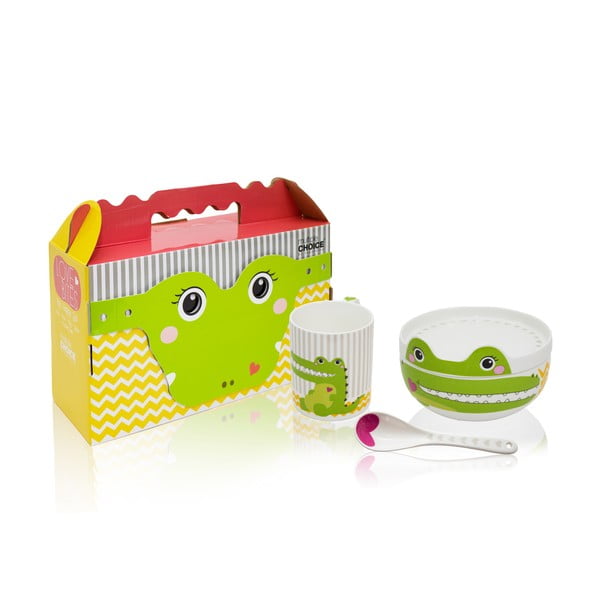 Dětský snídaňový set z kostního porcelánu Silly Design Happy Crocodile