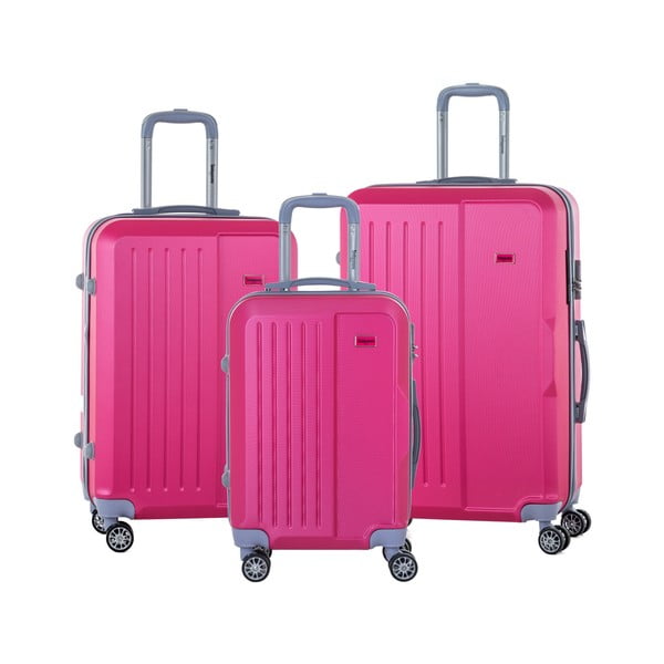 Комплект от 3 розови пътнически куфара на колелца с кодово заключване - SINEQUANONE