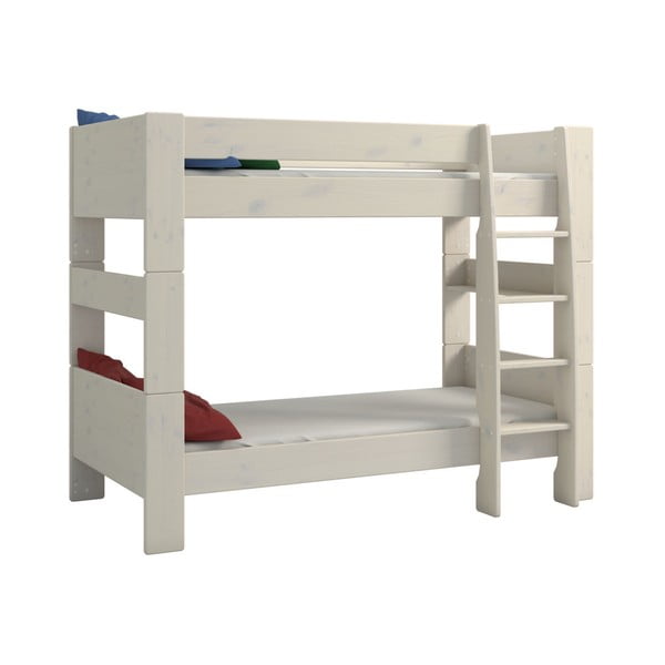 Кремаво бяло лакирано двуетажно легло от бор за деца, височина 164 см - Steens