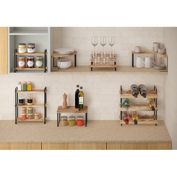 Матово черен и естествен ъглов дървен допълнителен рафт 25x25 cm York – Metaltex-image-4