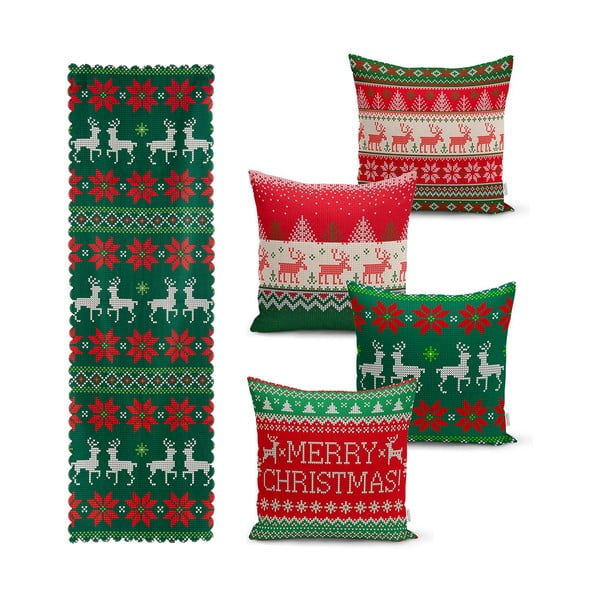 Комплект от 4 коледни калъфки за възглавници и покривка за маса Весела Коледа - Minimalist Cushion Covers
