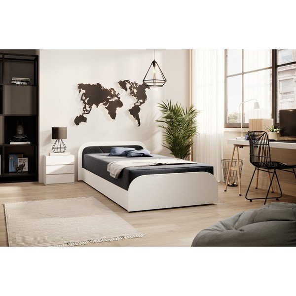 Бяло тъмносиво единично тапицирано легло ПДЧ с място за съхранение с включен матрак 80x190 cm Parys – ELTAP-image-1