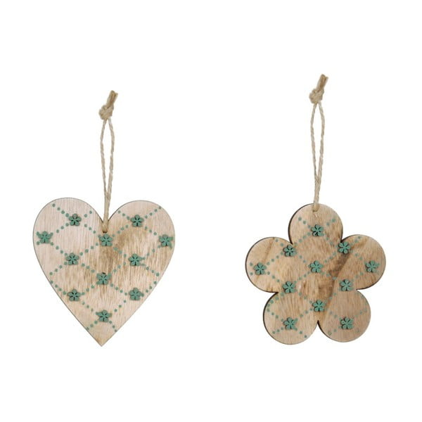 Комплект от 2 дървени висящи декорации с мотиви на сърца и цветя Ego Dekor, 9,5 x 9,5 cm - Ego Dekor