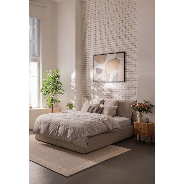 Бежово тапицирано двойно легло с място за съхранение и включена подматрачна рамка 180x200 cm Thessa Pillow – Bonami Selection-image-1