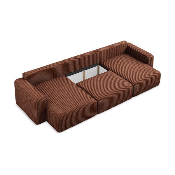 Теракотен сгъваем/с място за съхранение ъглов диван от рипсено кадифе (U форма) Kona – Makamii-image-4