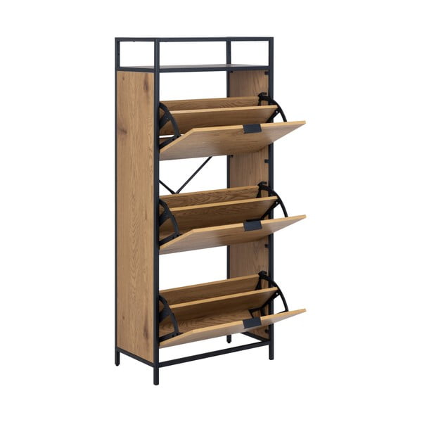 Накланяща се стойка за обувки от дъбов декор в естествен цвят Seaford – Actona-image-3