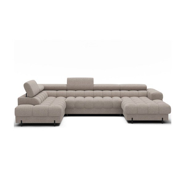 Бежов разтегателен ъглов диван от букле (ляв ъгъл U форма) Feraria – ELTAP