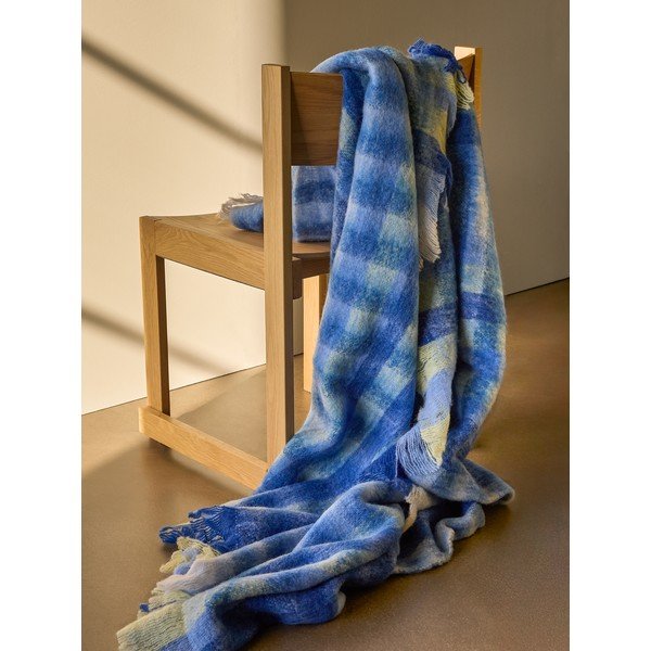 Синьо  одеяло със смес от вълна 140x200 cm Loom – Hübsch-image-1