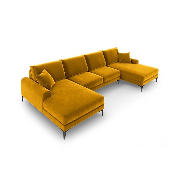 Жълт кадифен U-образен диван Madara - Mazzini Sofas-image-4