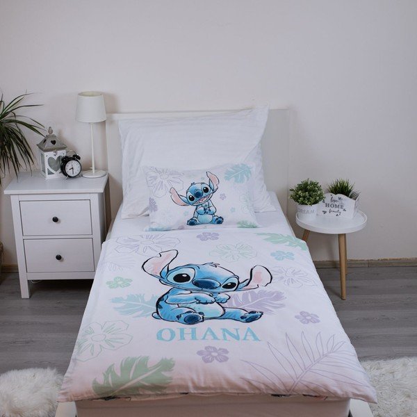 Бяло памучно детско спално бельо 100x135 cm Lilo and Stitch "Ohana White" – Jerry Fabrics-image-1