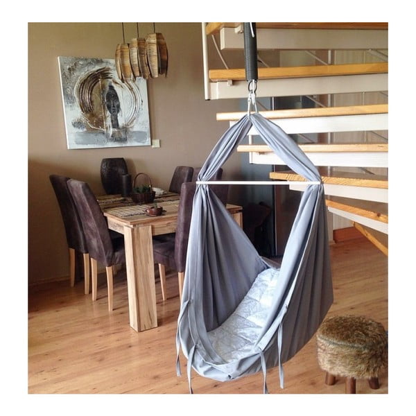 Malá šedá kolébka z bavlny se zavěšením do stropu Hojdavak Baby, 0 - 9 měsíců-image-2