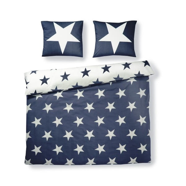 Синьо памучно спално бельо за двойно легло Stars, 200 x 200 cm - Ekkelboom