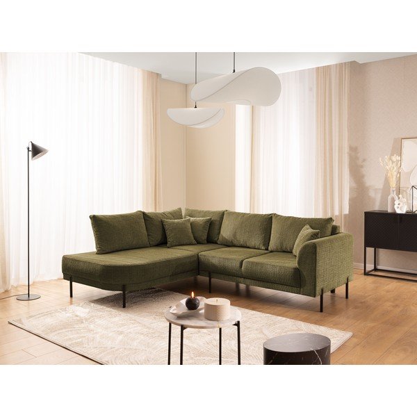 Зелен шенилов ъглов диван (ляв ъгъл/L форма) Mauris  – Ropez-image-1