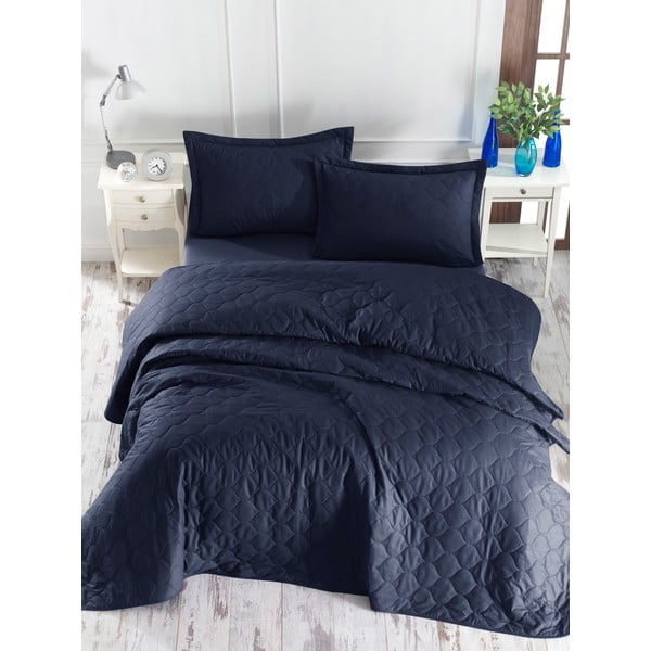Тъмносиня покривка за легло с калъфка за възглавница от памук ранфорс EnLora Home Fresh, 180 x 225 cm Fresh Color - Mijolnir