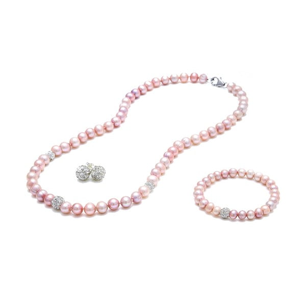 Sada náhrdelníku, náušnic a náramku z říčních perel Crystal