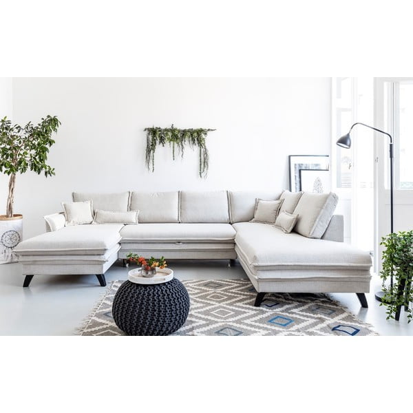 Светлобежов U-образен разтегателен диван, десен ъгъл Charming Charlie - Miuform-image-1