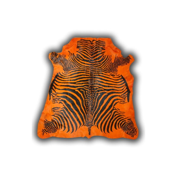 Kožená předložka Normand Cow Zebra Orange, 170x190 cm