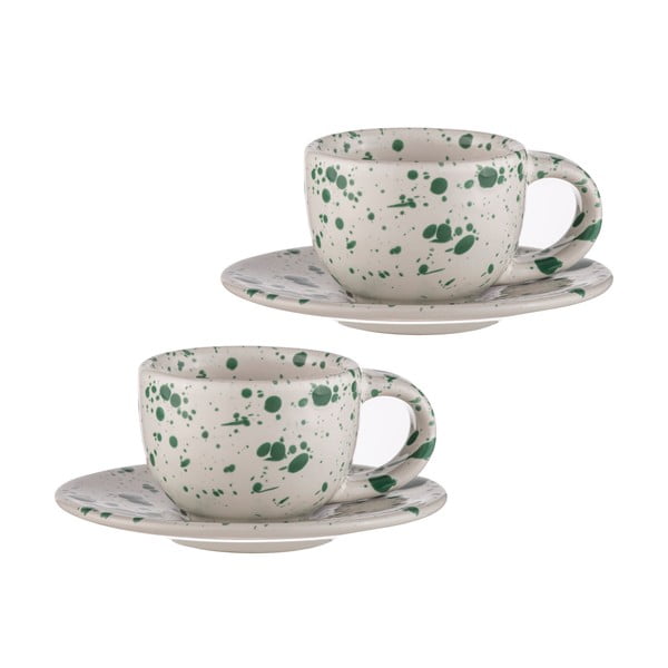 Бяло-зелени керамични чаши за еспресо 100 ml в комплект от 2 Carnival - Ladelle