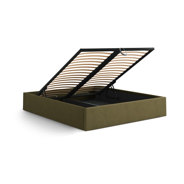 Зелено двойно легло 160x200 cm тапицирано с място за съхранение/без табла с включена подматрачна рамка Susan – Micadoni -image-3