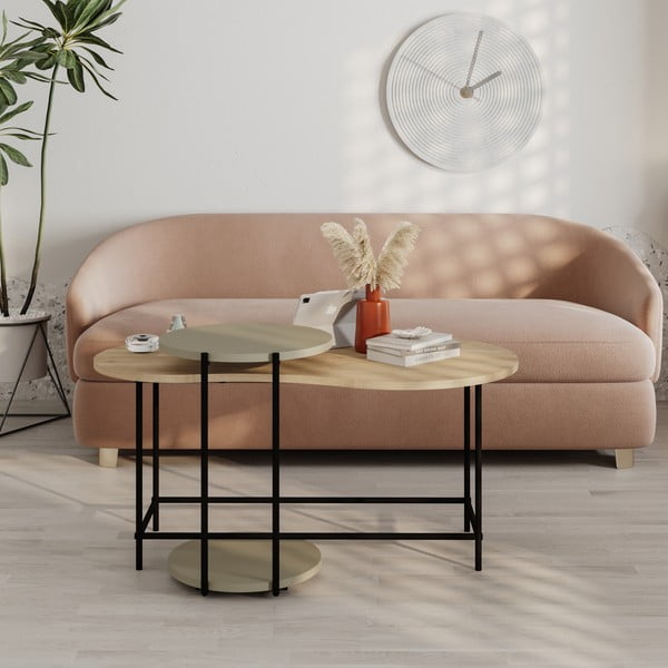 Масички за кафе в комплект от 2 бр. с дъбов плот 65x103 cm Rosie – Marckeric-image-1