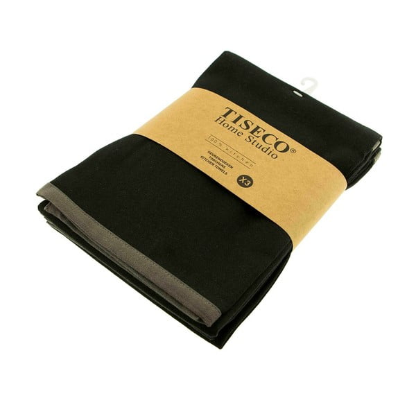 Комплект от 3 черни памучни кърпи за чай , 50 x 70 cm - Tiseco Home Studio