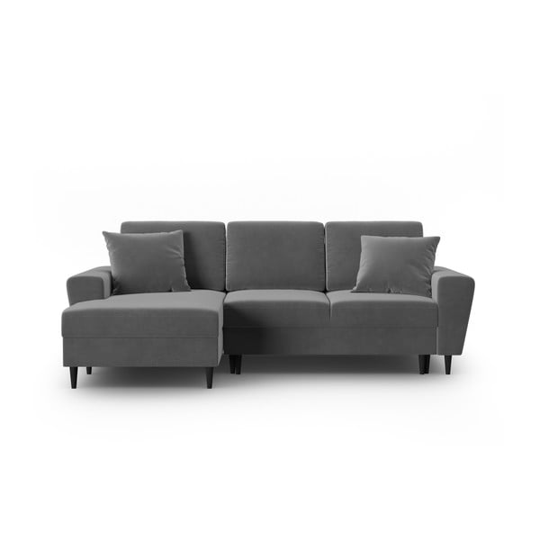 Светлосив кадифен разтегателен ъглов диван с място за съхранение (ляв ъгъл) Kyoto – Cosmopolitan Design