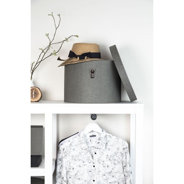 Сиви картонени кутии за съхранение в комплект 2 бр. с капаци ø 37,5x25,5 cm Rut Canvas Paper Laminate – Bigso-image-3