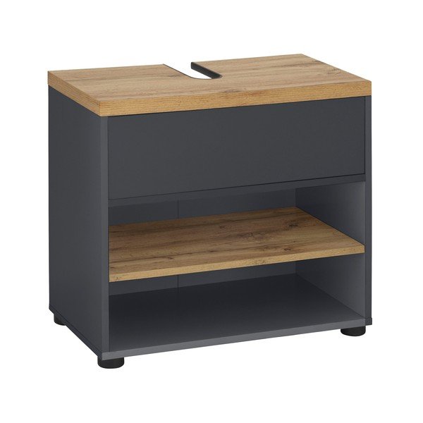 Антрацитен шкаф за мивка от декор от дъб  60x57 cm Thessa – Støraa-image-1