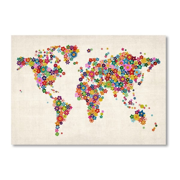 Plakát s pestrobarevnou mapou světa Americanflat Flowers, 60 x 42 cm