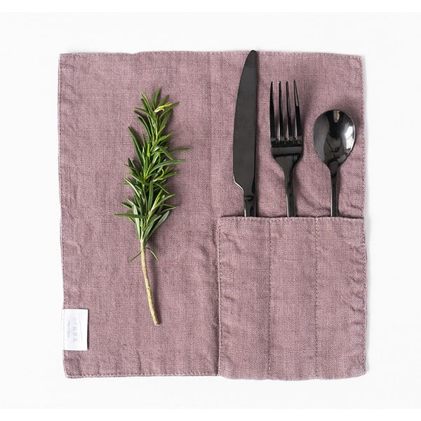 Комплект от 2 стари лилави ленени джоба за прибори за хранене - Linen Tales