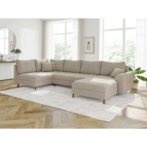 Бежов ъглов диван от плат букле (десен ъгъл/"U" форма) Ariella – Ropez-image-3