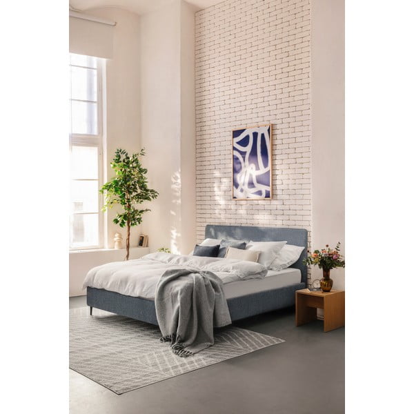 Синьо тапицирано двойно легло с матрак и решетка 180x200 cm Noira Slim - Bonami Selection-image-1