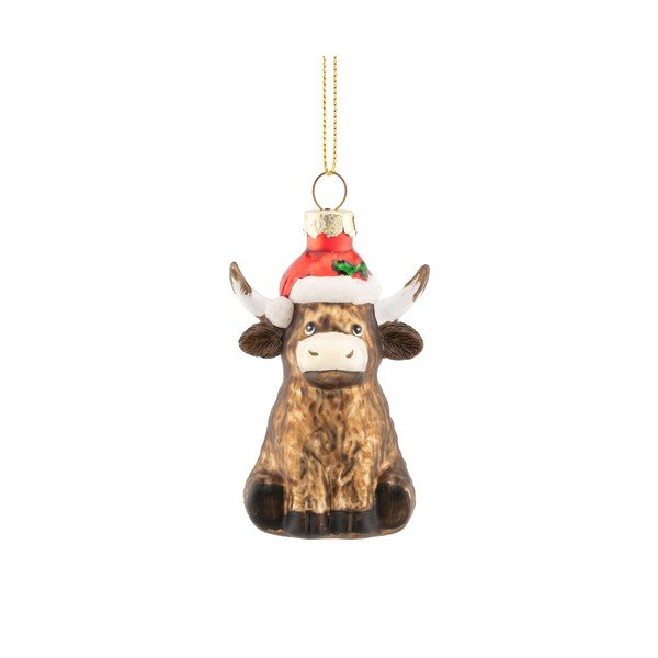 Стъклена Коледна украса 4,5 cm Highland Cow – Sass & Belle