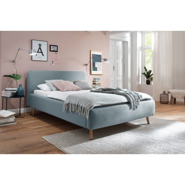 Сиво-синьо двойно легло 140x200 cm тапицирано без ламелно дъно Mattis – Meise Möbel-image-1