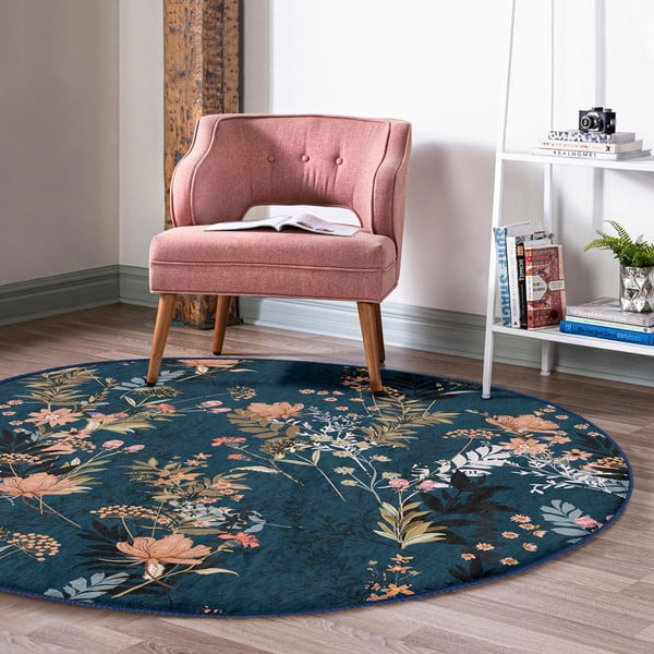 Тъмносин кръгъл килим подходящ за пране и за прахосмукачки роботи ø 100 cm Comfort – Mila Home-image-1