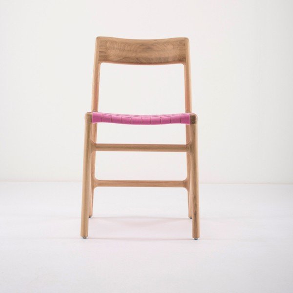 Jídelní židle z masivního dubového dřeva s růžovým sedákem Gazzda Fawn-image-3