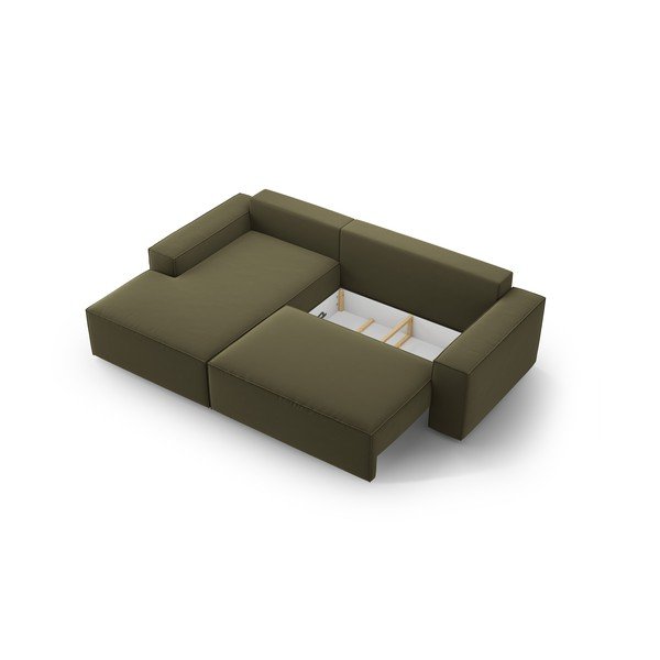 Зелен кадифен разтегателен с място за съхранение ъглов диван (ляв ъгъл) Jodie – Micadoni -image-4