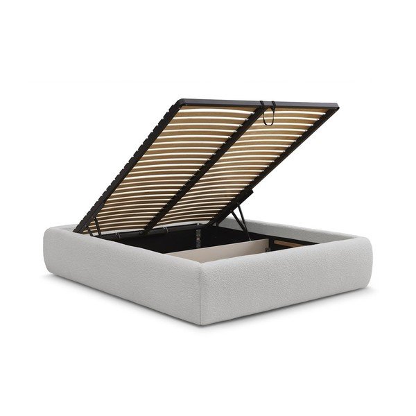 Светлосиво тапицирано двойно легло без табла с място за съхранение и включена подматрачна рамка 160x200 cm Inera – Bobochic Paris-image-3