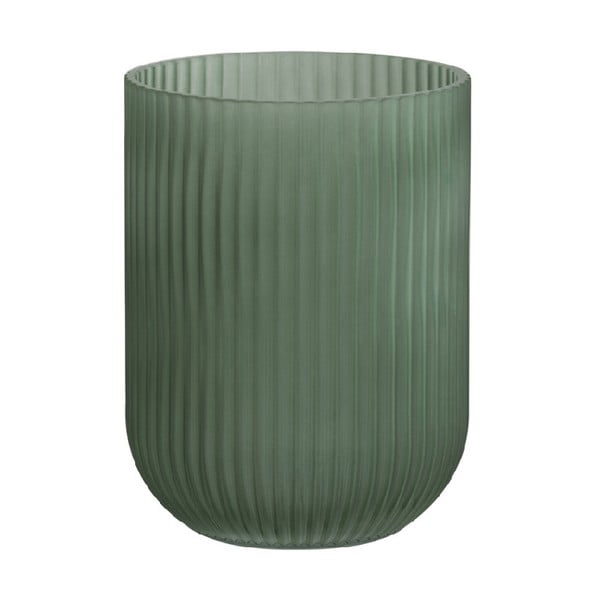 Зелена стъклена ваза с ребра, височина 23,5 cm - J-Line