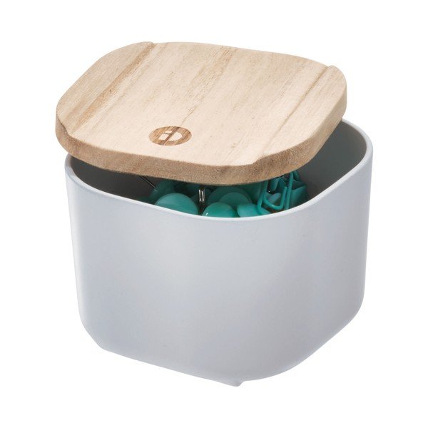 Сива кутия за съхранение с капак, изработена от дърво от пауловния , 9 x 9 cm Eco - iDesign-image-1