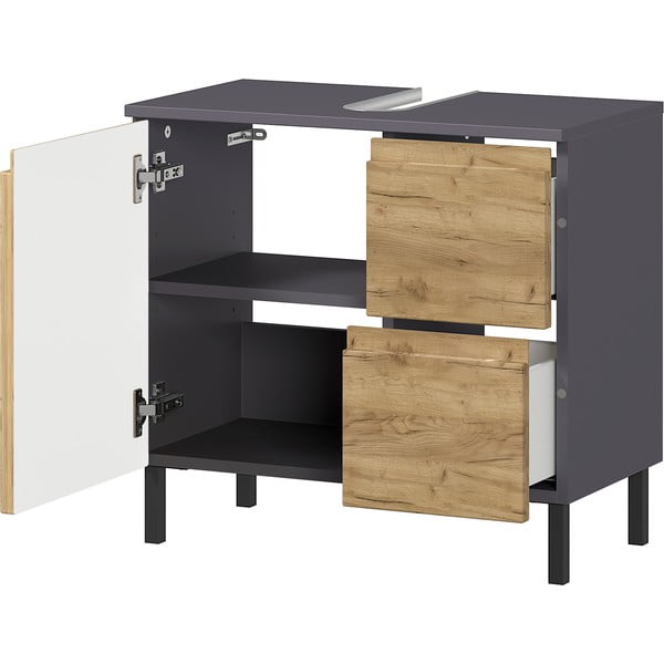 Тъмно сив шкаф под мивката от дъб 60x56 cm Salinas - Germania-image-3