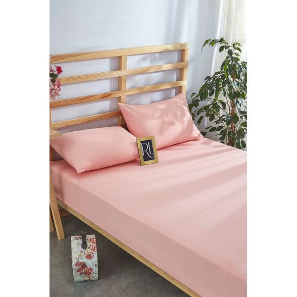 Розови еластични памучни чаршаф и калъфка за възглавница в комплект 180x200 cm – Mila Home