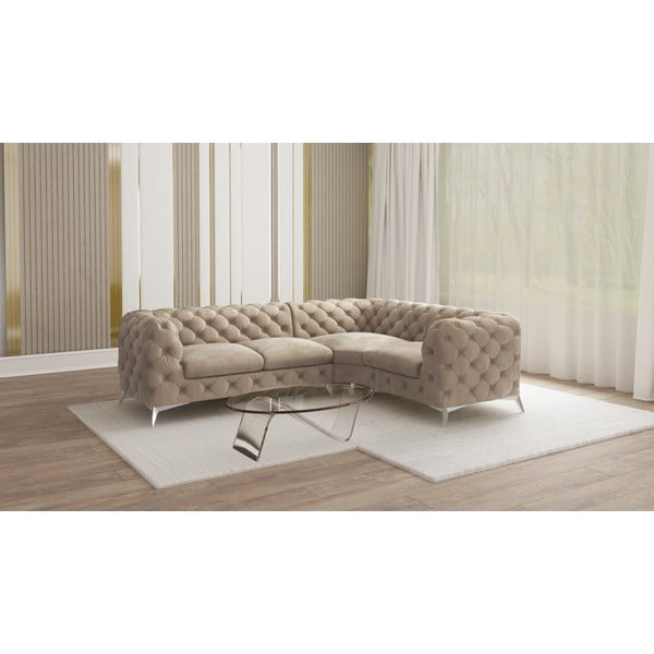 Сиво-бежов кадифен ъглов диван (десен ъгъл/L форма) Chelsea – Ropez-image-1