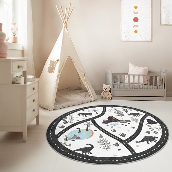 Черно-бяло детско килимче за игра подходящо за пране ø120 cm Dino Park – Mila Home-image-2