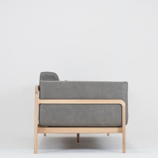 Тъмно сив диван от биволска кожа с масивна дъбова конструкция , 240 см Fawn - Gazzda-image-4