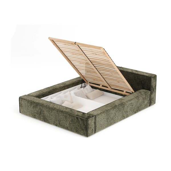 Тъмнозелено двойно легло 180x200 cm тапицирано с място за съхранение с включена подматрачна рамка Voliera – Maison de Rêve-image-2