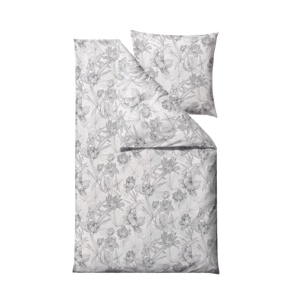 Сиво памучно спално бельо от сатен за единично легло 220x155 cm Foliage - Södahl