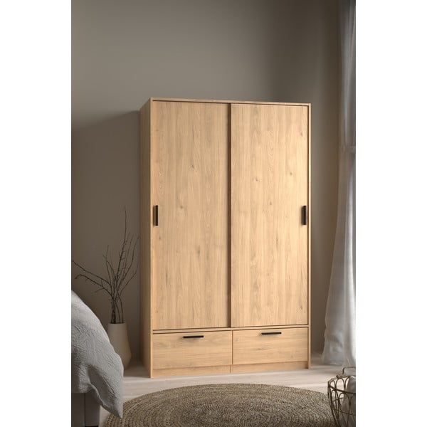 Гардероб в дъбов декор с плъзгащи се врати в естествен цвят 121x200 cm Line - Tvilum-image-2